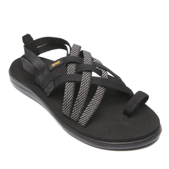 TEVA Voya Strappy Sandals Black Crisscrossed Shoes Elastic Recycled Summer - Picture 11 of 12